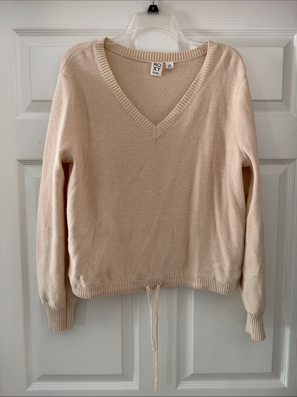 Roxy Women's V-Neck Knit Sweater in Light Cream